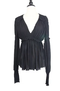 Free People Day Dreaming Top NEW Small Women Babydoll Shirt black Long Sleeves - Picture 1 of 10