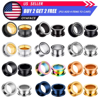 2x Stainless Steel Screw Tunnels Plugs Hollow Ear Gauges Plug Expander Earrings - Image 1 of 4