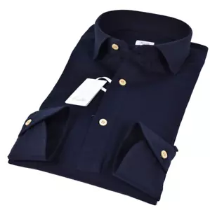 NUEVO Fralbo Napoli hecho a mano piqué stretch shirtpolo EU 48 = M AZUL MARINO - Imagen 1 de 5