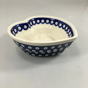 Bolesławiec Cerámica Polaca Azul Cuenco en Forma de Corazón 6 x 2.25" Hecho a Mano en Polonia - Imagen 1 de 5