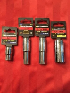 Lot of 4 GearWrench Sockets 12 pt 6 pt SAE DEEP 1/2 9/16 7/8 NEW 1/2 3/8 Drive - Picture 1 of 9