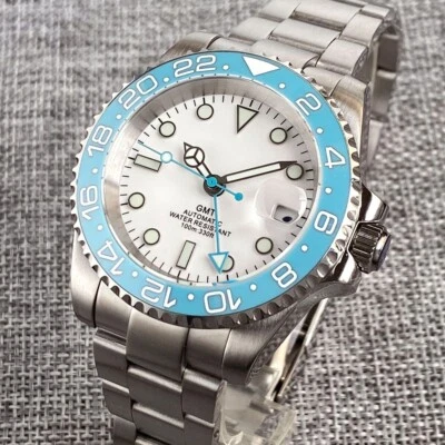 NH34 GMT Sky Blue White Dial Luminous 200M Dive Automatic Men Watch Sapphire - Image 1 of 4