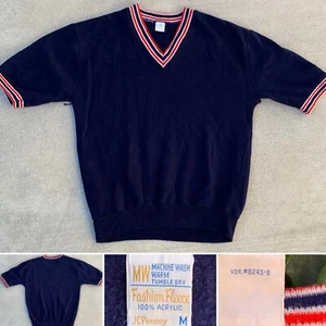 Vintage Short Sleeve Sweatshirt V Neck Sweatshirt JCPenney Fashion Fleece Size M - Picture 1 of 24