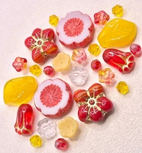 Czech Beads for Jewelry Making Red/Yellow Czech Glass Mixed Beads Lot -26 pcs - Picture 1 of 8