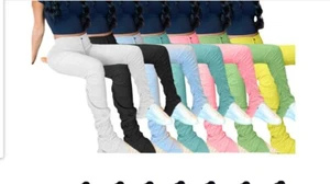 USA Women High Waist Slit Drawstring Leggings Hip Hop Trousers Sweatpants #PT - Picture 1 of 7