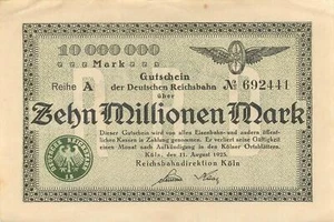 Reichsbahn Dirección Colonia - 10 millones de marcos - Serie A - MGG S1284 - Imagen 1 de 2