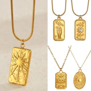 Collares colgantes cuadrados con signo de tarot circonita cúbica para mujer espíritu sol luna apolo gargantillas - Imagen 1 de 27