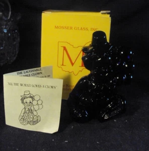 Mosser Lyle glass clown figurine transparent cobalt blue Balloons 1981 - Picture 1 of 5