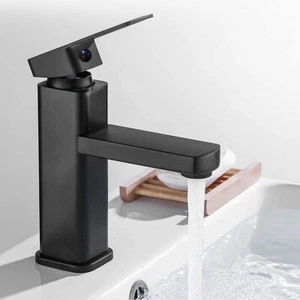 Fregadero mono mezclador negro moderno en cascada para baño cromado guardarropa - Imagen 1 de 11