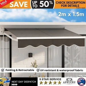 High-Quality Folding Arm Awning Canopy 2Mx1.5M Retractable Manual Sunshade Grey - Picture 1 of 13
