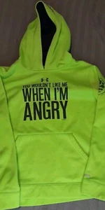 Boys YLG ColdGear Marvel Under Armour Hoodie Neon Green Nice Preowned Condition - Picture 1 of 7