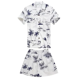 Boy Toddler Aloha Shirt Set Shorts Beach Hawaii Cruise Luau Cotton White Map - Picture 1 of 4