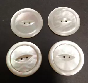 Carved Mother Of Pearl Shell Vintage Antique Buttons 2 Hole 1 3/8" Lot Of 4 - Picture 1 of 3