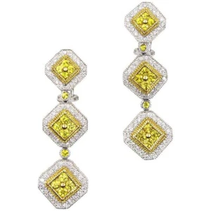 Dazzling Yellow & White Colorless Round Gemstone Excellent Drop Dangle Earrings - Picture 1 of 7