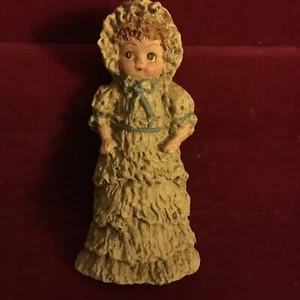 June McKenna Holiday Ornament Girl Bonnet Blue Bow Flatback Sticker 1983 Signed - Picture 1 of 7