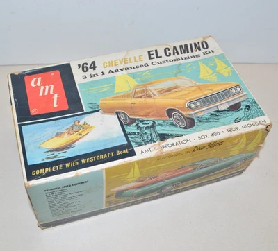 Lote de peças de ferro-velho kit modelo 3 em 1 vintage AMT 1964 CHEVELLE EL CAMINO - Imagem 1 de 4