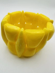 Vintage Egg Yolk Lucite Wide Bracelet Stretchy  - Picture 1 of 8