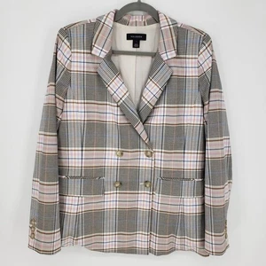 Halogen Nordstrom karierter zweireihiger Blazer Jacke 1X Damen creme rosa - Bild 1 von 9