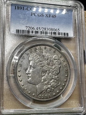 1891-CC MORGAN SILVER DOLLAR~PCGS CERTIFIED XF45~EXCELLENT DETAIL PROBLEM FREE * - Image 1 of 4