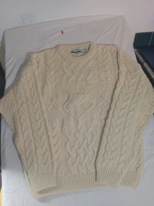 Aran Crafts Fisherman Sweater Ivory 100% Wool Large Ireland Cable Knit Pullover - Picture 1 of 21