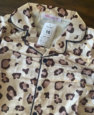 Topgal Niñas Pijama Satinado Marrón Leopardo Manga Larga Talla 10 Botones Sedoso Foto 1 de 4