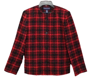 Preston York Damen 12 Woll Blazer Buffalo kariert Jacke rot schwarz Cardigan Arbeit - Bild 1 von 7