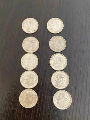 ROOSEVELT DIMES 10 COINS - 1960 to 1964 & 1960-D to 1964-D - XF(Extremely Fine) - Image 1 of 2