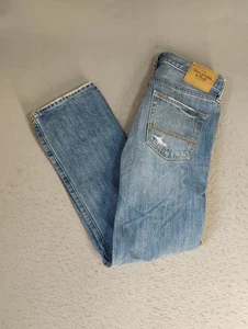 Abercrombie Fitch Mens Jeans 30X30 Blue Classic Straight Button Fly Distressed - Picture 1 of 17
