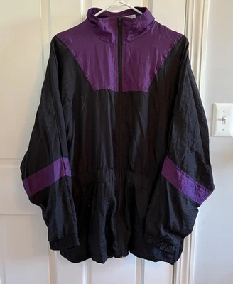 Chaqueta cortavientos vintage Reebok para hombre grande púrpura negra nailon pista años 90 retro Foto 1 de 4