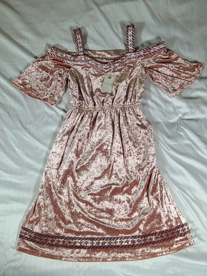 Новый с Ярлыками Lucky Brand румяна розовый бархат холодные плечи платье размер XS - Изображение 1 из 4