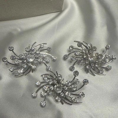 VINTAGE EMMONS Fiery Ice Rhinestone Ear Climber Clip Earrings & Brooch Unsigned - Image 1 of 4