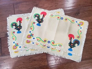 Tovagliette Vintage Buona Fortuna Gallo Portogallo Beige con Frangia - Set di 4 - Foto 1 di 10