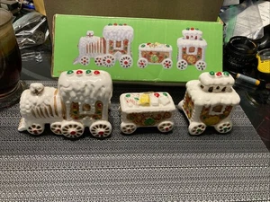 VINTAGE Ceramic Gingerbread Train Set 3-Piece HANDPAINTED In Open Box 1984 Read - Picture 1 of 22