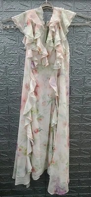 Nuevo Vestido H&M con Volantes de Gasa Cuello en V Sin Mangas Blanco/M Multicolor Talla L Foto 1 de 4