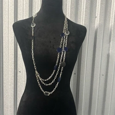 Collar Avon Vintage Multicolor Capas Azul Cuentas Transparentes 18-22" Foto 1 de 4