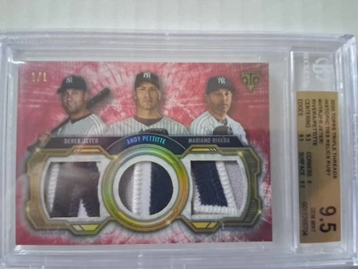 Parche Topps Triple Threads Jeter Rivera Pettitte 2020 1/1 BGS 9,5 reliquia Yankees  Foto 1 de 4