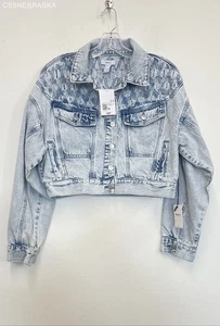 Forever 21 Light Blue Trim Denim Jacket - Size M - Picture 1 of 10