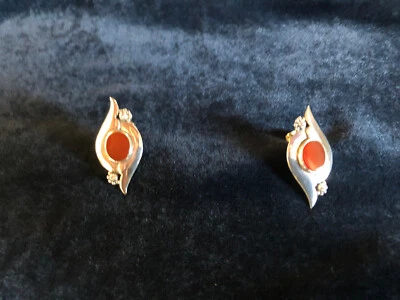 Coppia Orecchini In Argento con Corniola e Brillantini - Immagine 1 di 4