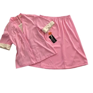 Abito vintage anni 60 set due pezzi rosa e panna taglia grande metallo zip corto slv nuovo con etichette - Foto 1 di 13
