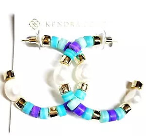 Kendra Scott Beaded Hoop Earrings Blue Mix Aqua Howlite 14k Gold Plated NWT - Picture 1 of 15