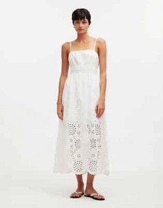 Madewell Embroidered Tank Midi Dress in Poplin Smocked Bodice Pockets 4 NWT - Picture 1 of 11