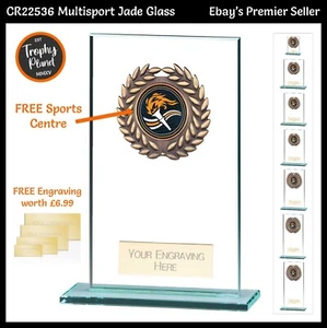 TROFEO MULTISPORT - Trofei premio vetro di giada 5 mm, 7 taglie, INCISIONE GRATUITA - Foto 1 di 8