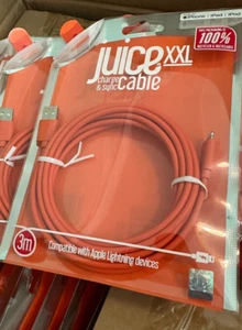 JUICE XXL 3M Charging Cable APPLE IPHONE LIGHTNING Fast Charge and Sync RED - Photo 1 sur 7