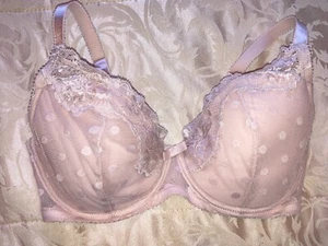Adore Me Size 34DDD Pink Polka Dot Bra Molded Lace Bow Underwire Adjustable - Picture 1 of 5