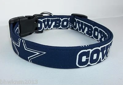 Dallas Cowboys Star NFL Terri's Collar de Perro Hecho a Medida Ajustable Tela Azul Marino Foto 1 de 4