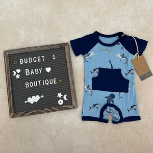 NWT KYTE BABY Blue Sharks Romper Outfit Size 0-3 Months - Picture 1 of 3