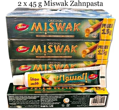 2 dentifrici Miswak Dabur 45 g Siwak Meswak cura dei denti Sewak SENZA FLUORO