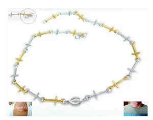 Collana ARTIGIANALE in Argento da 925 con Croci di Madonne Uomo e Donna e P Oro - Picture 1 of 6
