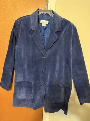 Silhouettes Brand 100% Blue Leather Jacket Buttons w/ Lining Plus size 20 - Image 1 of 4