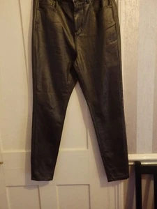 high waist pull Bronze Faux leather slim leg trousers size 16R - Picture 1 of 4
